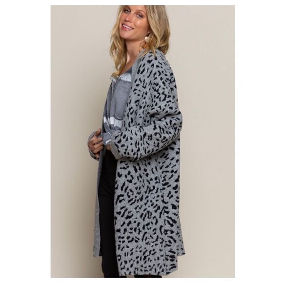 GREY Leopard Cardigan Sweater - Picture 11 of 11